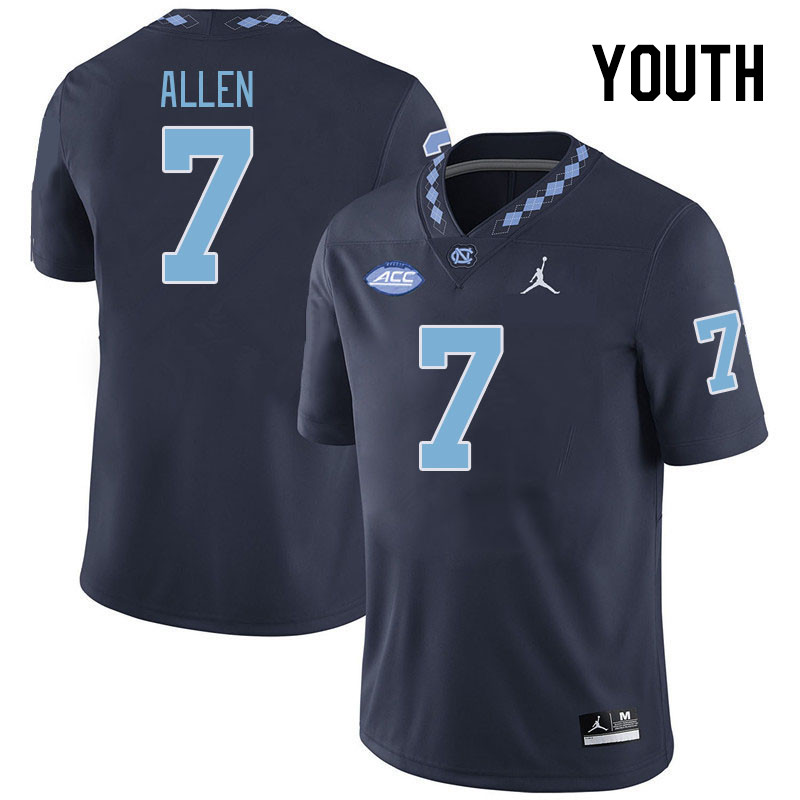 Youth #7 Derrik Allen North Carolina Tar Heels College Football Jerseys Stitched-Navy